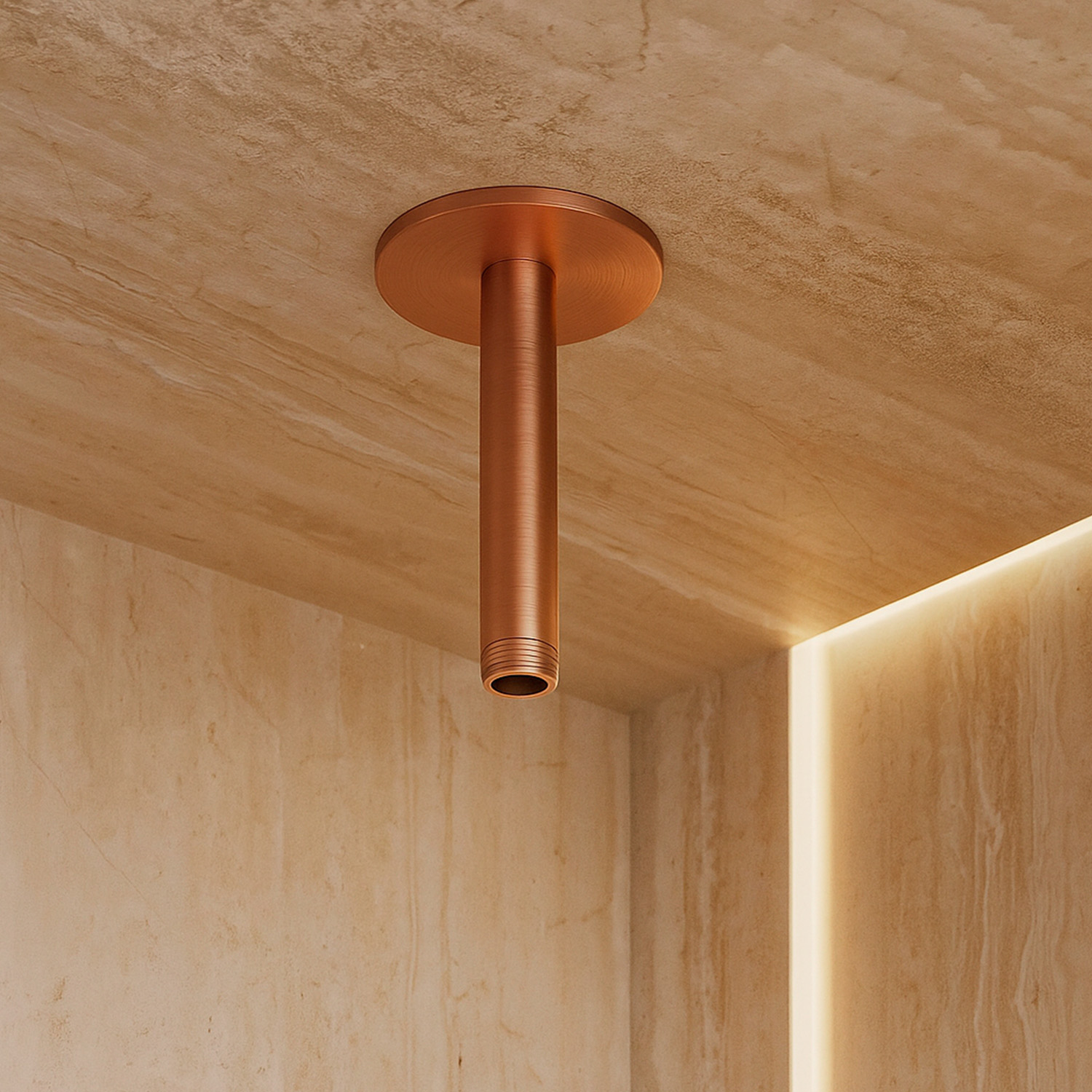Short Ceiling Shower Arm in Satin Stainless Steel with Rose Gold Finish