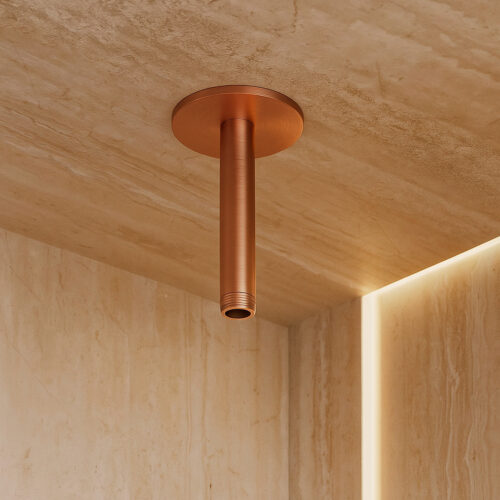 Short Ceiling Shower Arm in Satin Stainless Steel with Rose Gold Finish