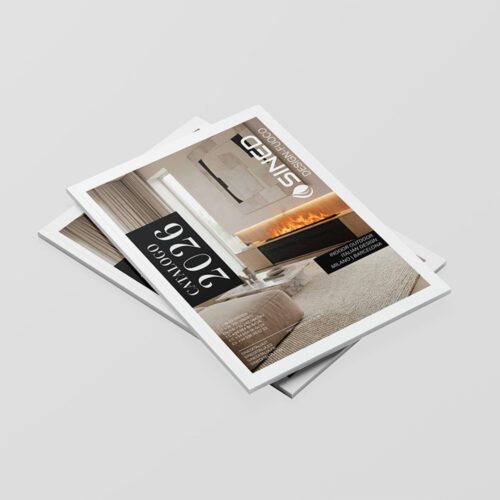 Multicolor Paper Catalog for Electric Wall-Mounted e Built-In Fireplaces