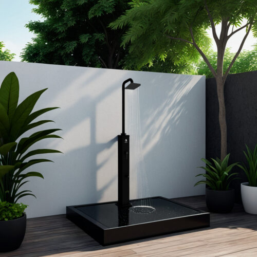 Black Aluminum Solar Shower 26L Tank 22cm Square Head Mixer Foot Wash