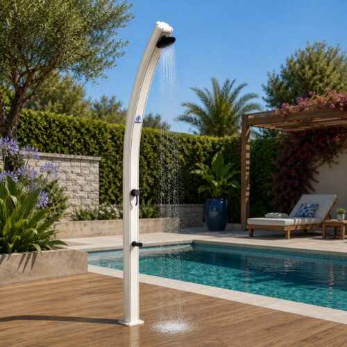 White Aluminum Solar Shower And Footwash Sined Shower Emi White