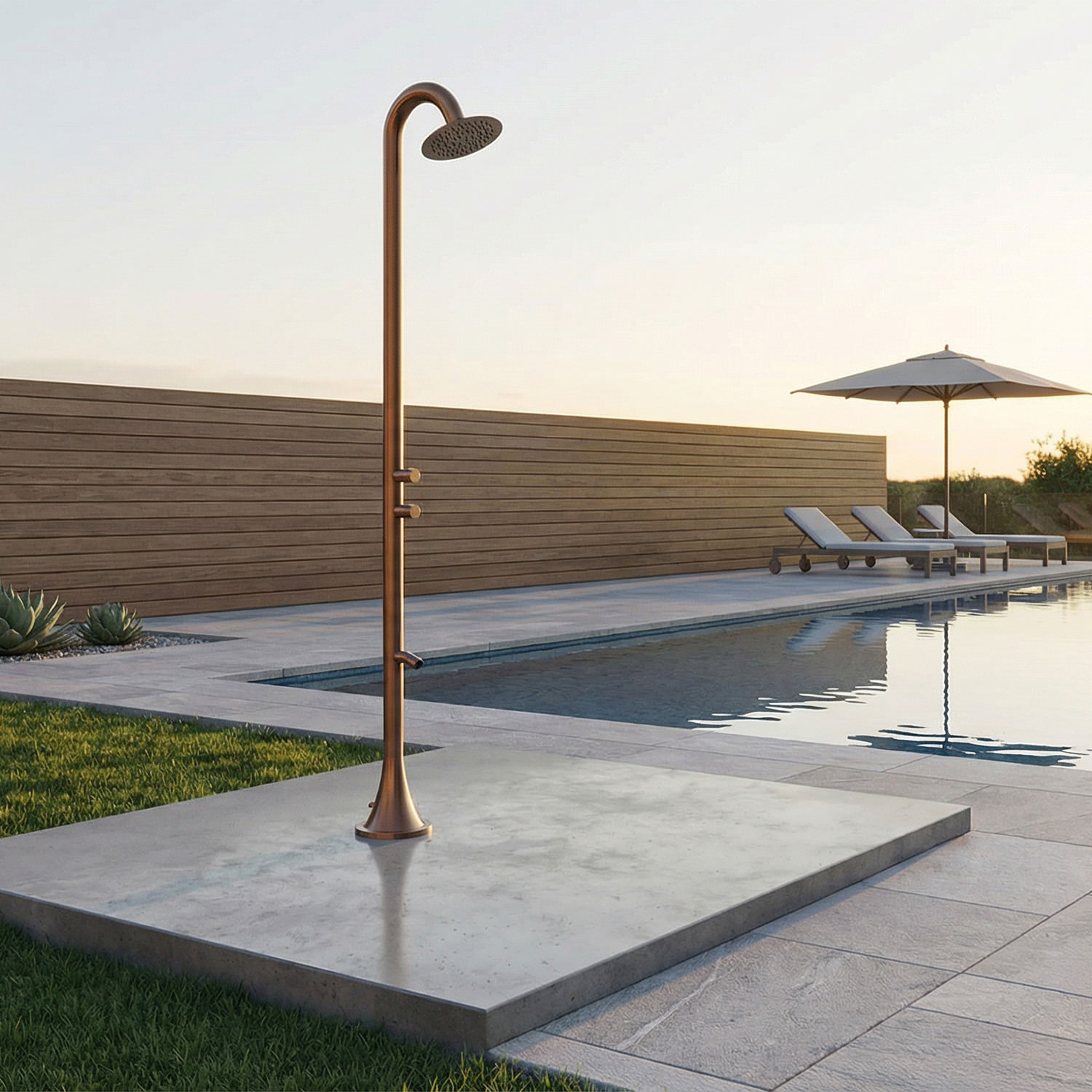 Rose Gold 316L Stainless Steel Outdoor Timed Cold Water Shower for Garden-Pool