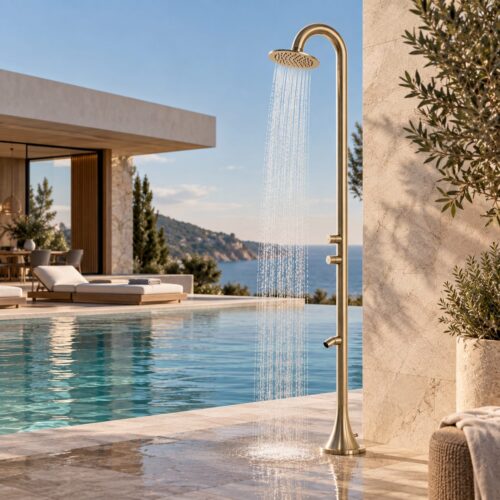 Timed Outdoor Shower Gold 316L Stainless Steel Cold Water Jet