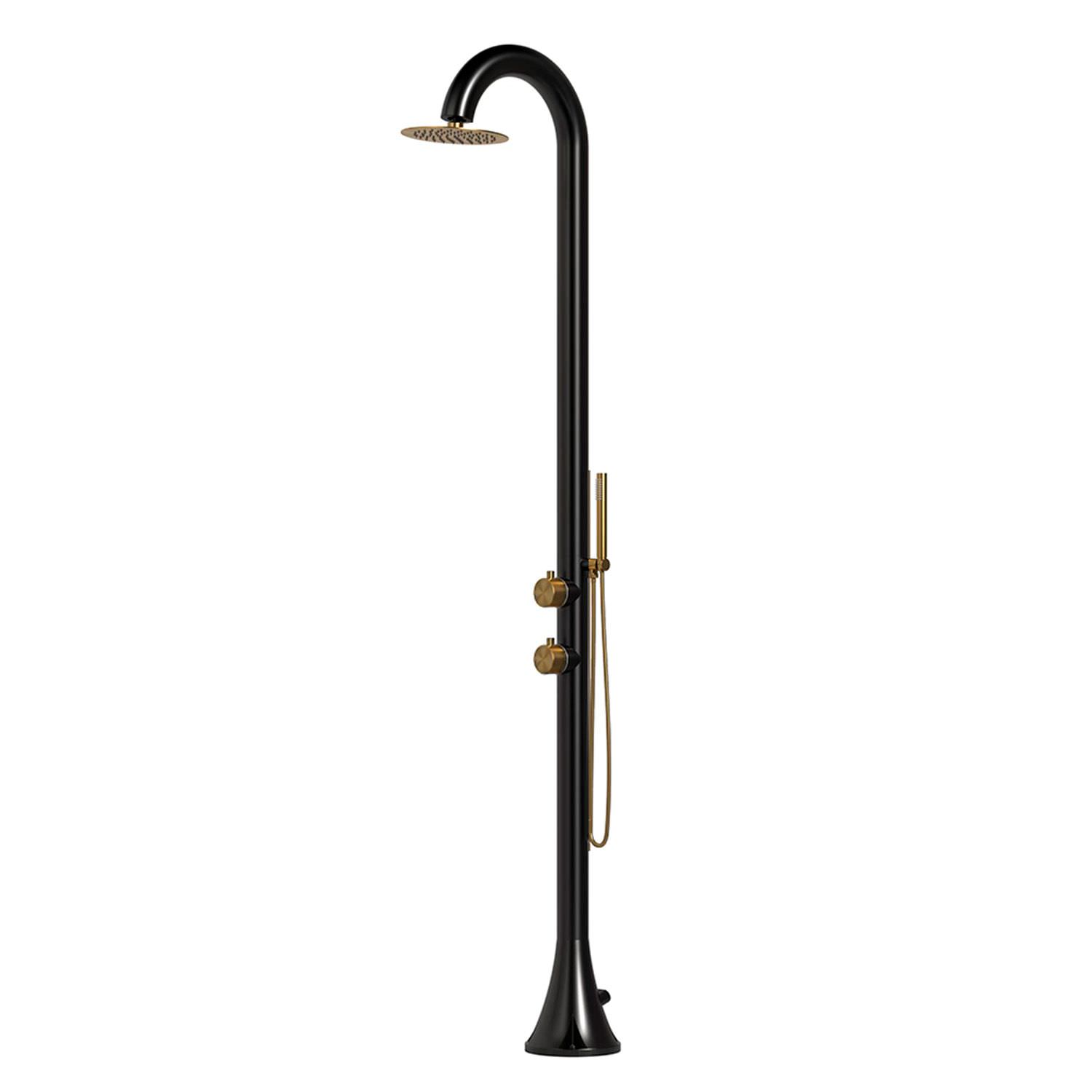 Black and Gold 316L Stainless Steel Outdoor Shower with Dual Water Inlets and Flexible Handheld - Image 2