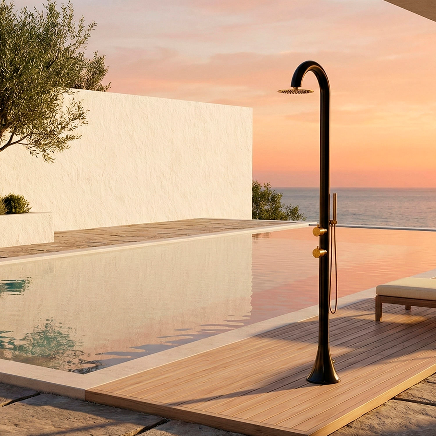Black and Gold 316L Stainless Steel Outdoor Shower with Dual Water Inlets and Flexible Handheld - Image 3
