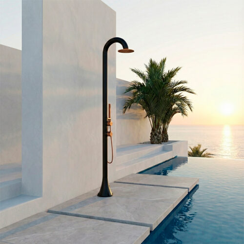 Black and Rose Gold 316L Stainless Steel Outdoor Shower with Dual Water Inlets