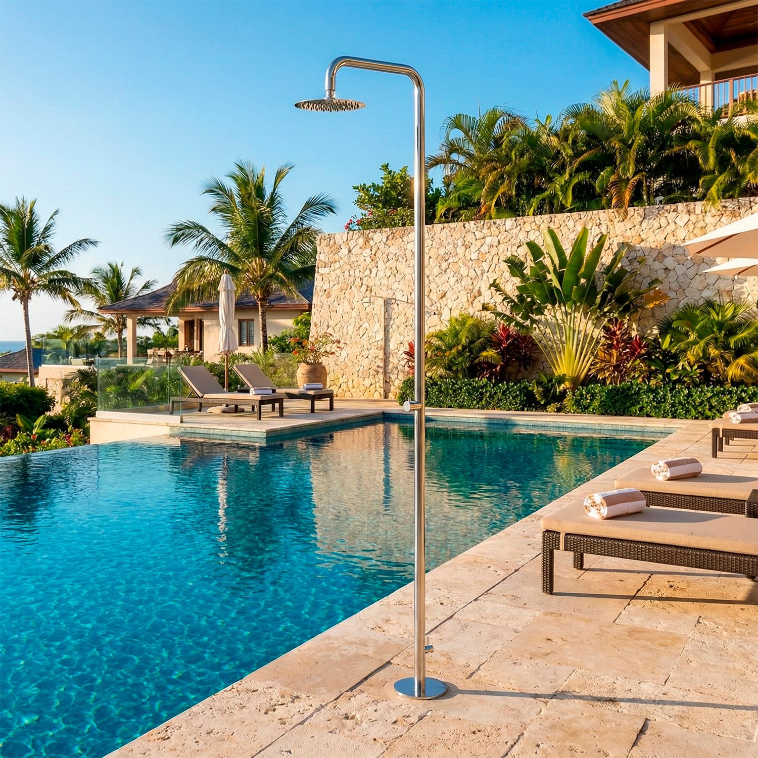 Outdoor Shower Stainless Steel AISI 316 Satin Inox 25 cm Head Floor Mount - Image 7