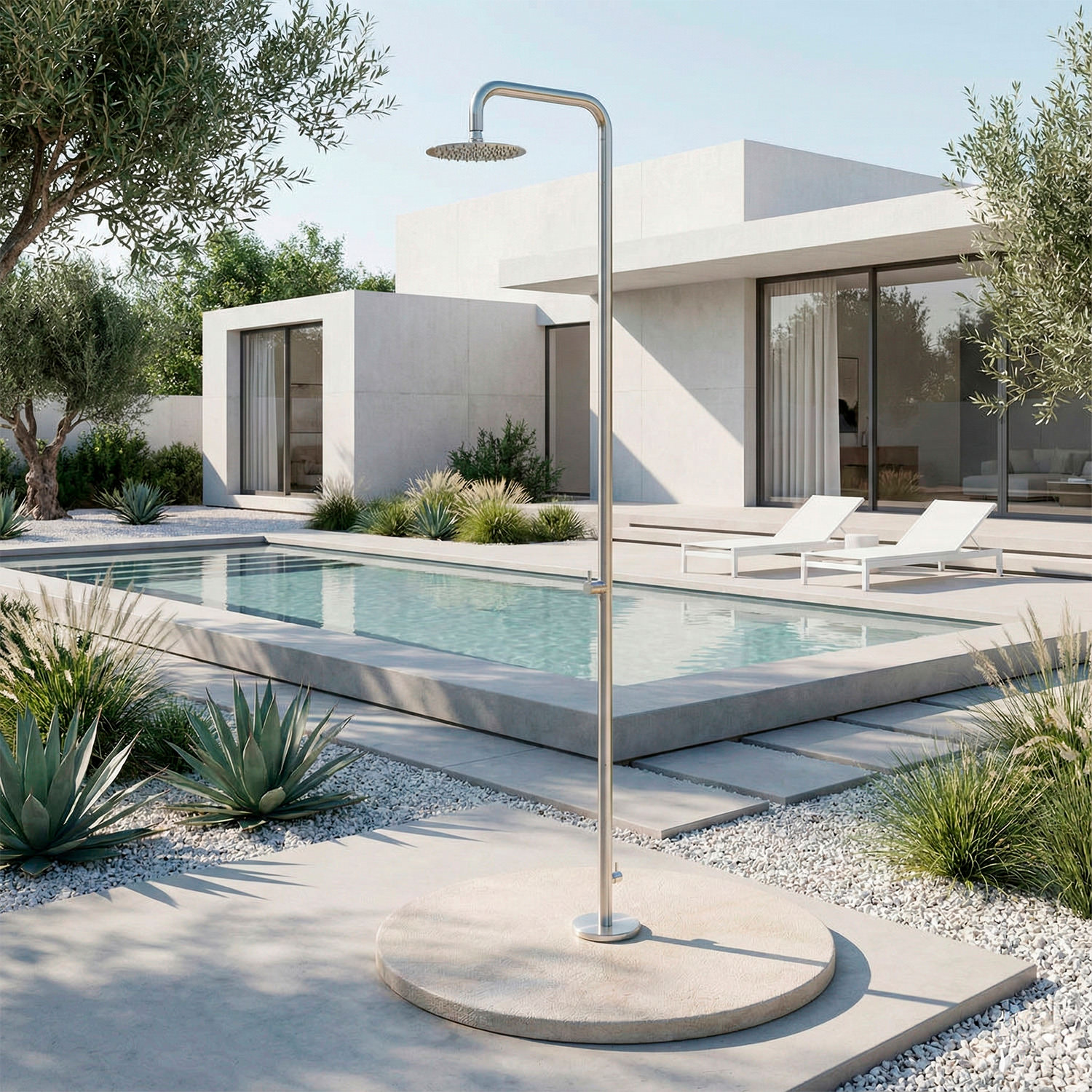 Outdoor Shower Stainless Steel AISI 316 Satin Inox 25 cm Head Floor Mount - Image 8