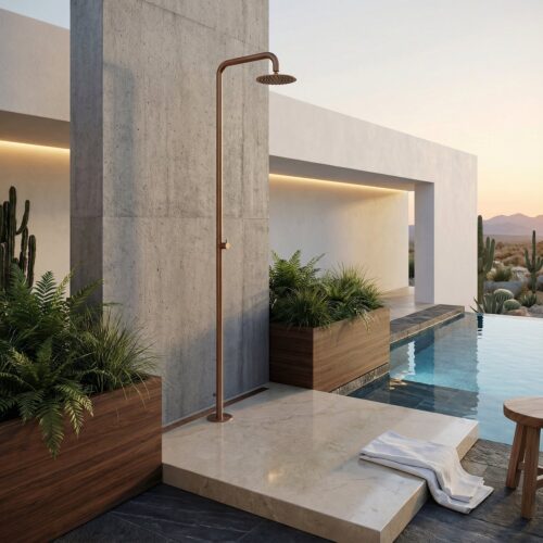 Outdoor Shower Rose Gold Stainless Steel 316L with 25 cm Head and Floor Mount