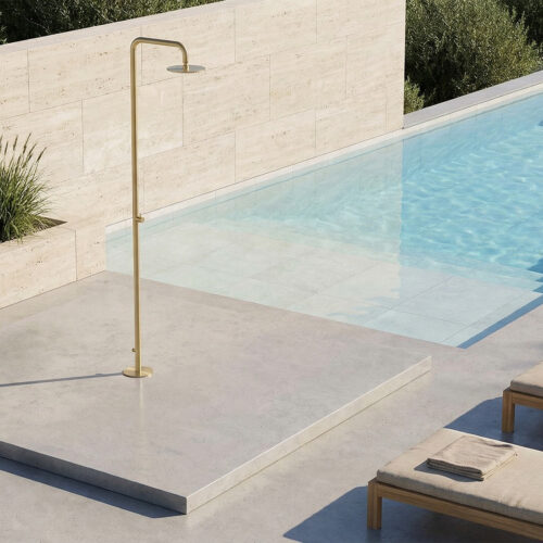Outdoor Shower in Gold AISI 316L Stainless Steel with 25cm Rain Showerhead and Floor Mount