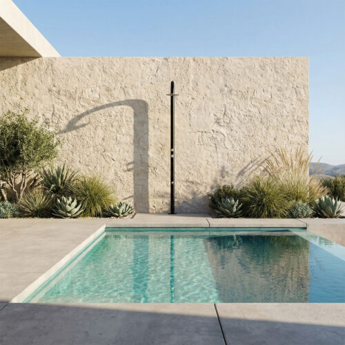Black Stainless Steel Outdoor Pool Shower with Mixer and Footwash AISI 316L