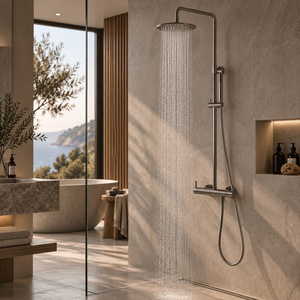 Gunmetal PVD 316L Stainless Steel Wall Shower Dual Mixer e Hand Shower
