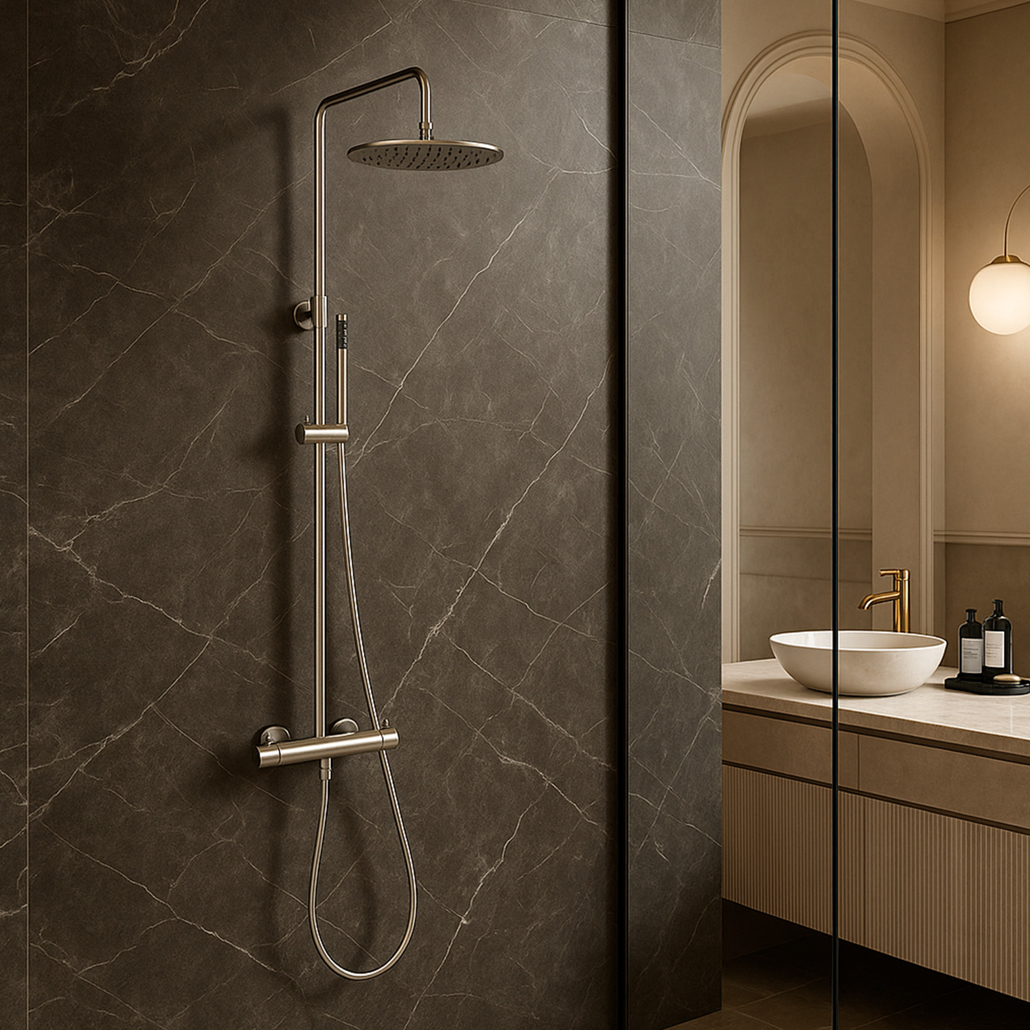 Satin Finish 316L Stainless Steel Wall-Mounted Shower with Hot e Cold Water