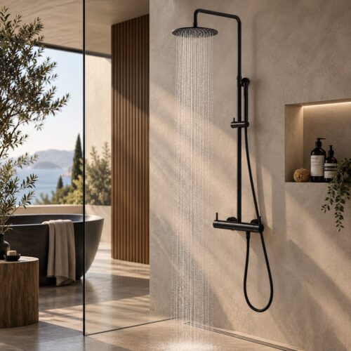 Black 316L Stainless Steel Wall Shower with 25 cm Rain Head Hand Shower