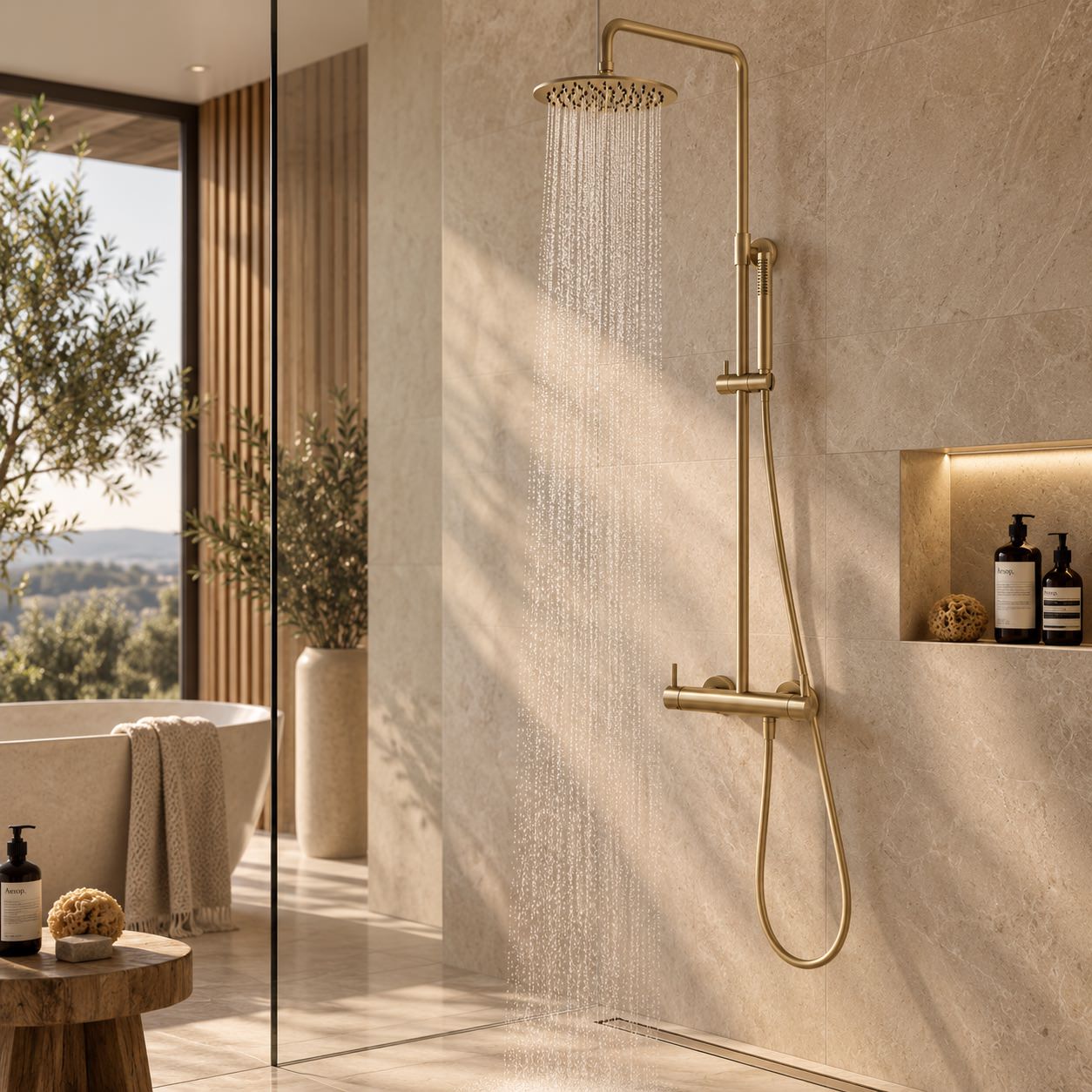 Gold 316L Stainless Steel Wall Shower Hot-Cold Dual Mixer Hand Shower