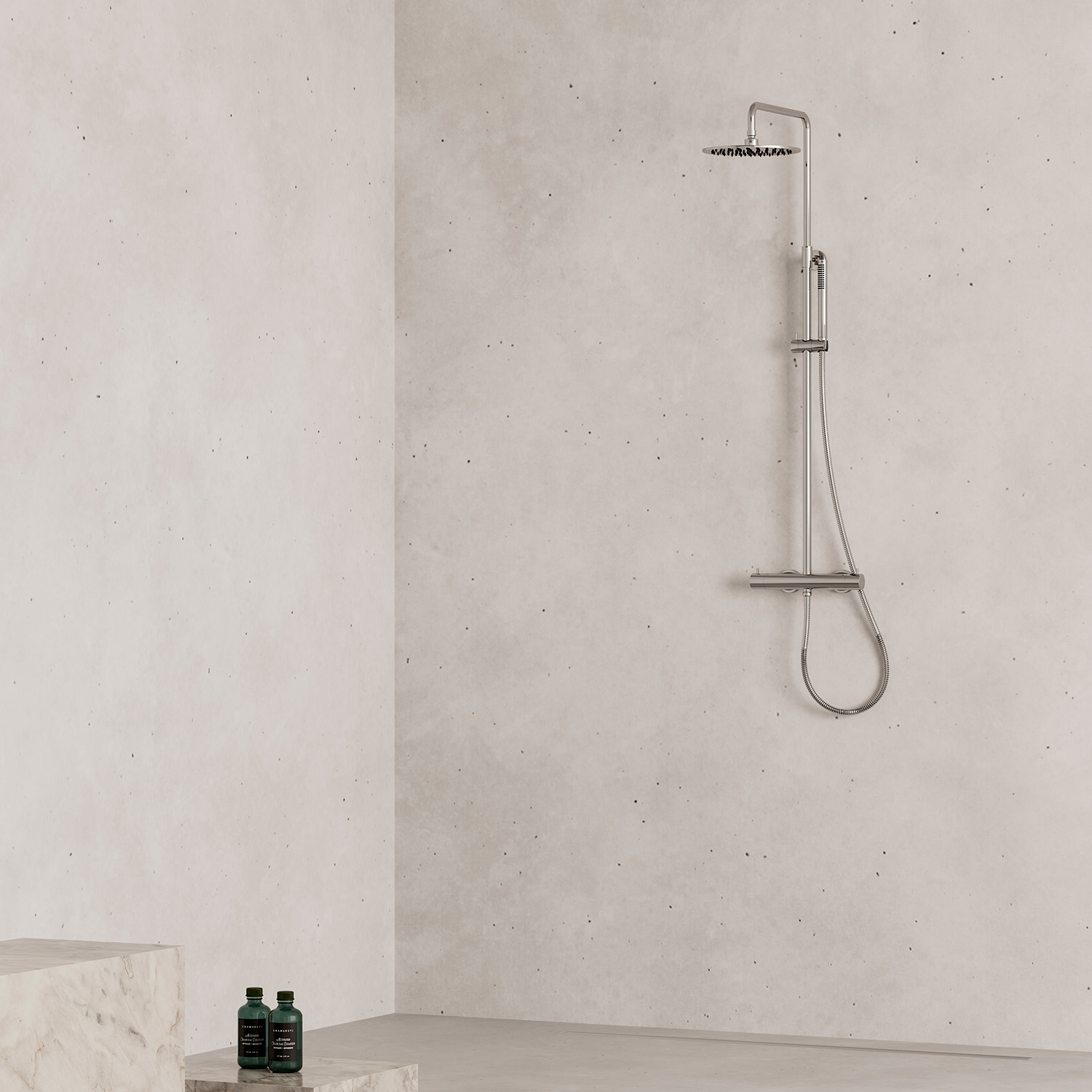 Thermostatic Wall-Mounted Shower in Satin Stainless Steel with Handheld Sprayer