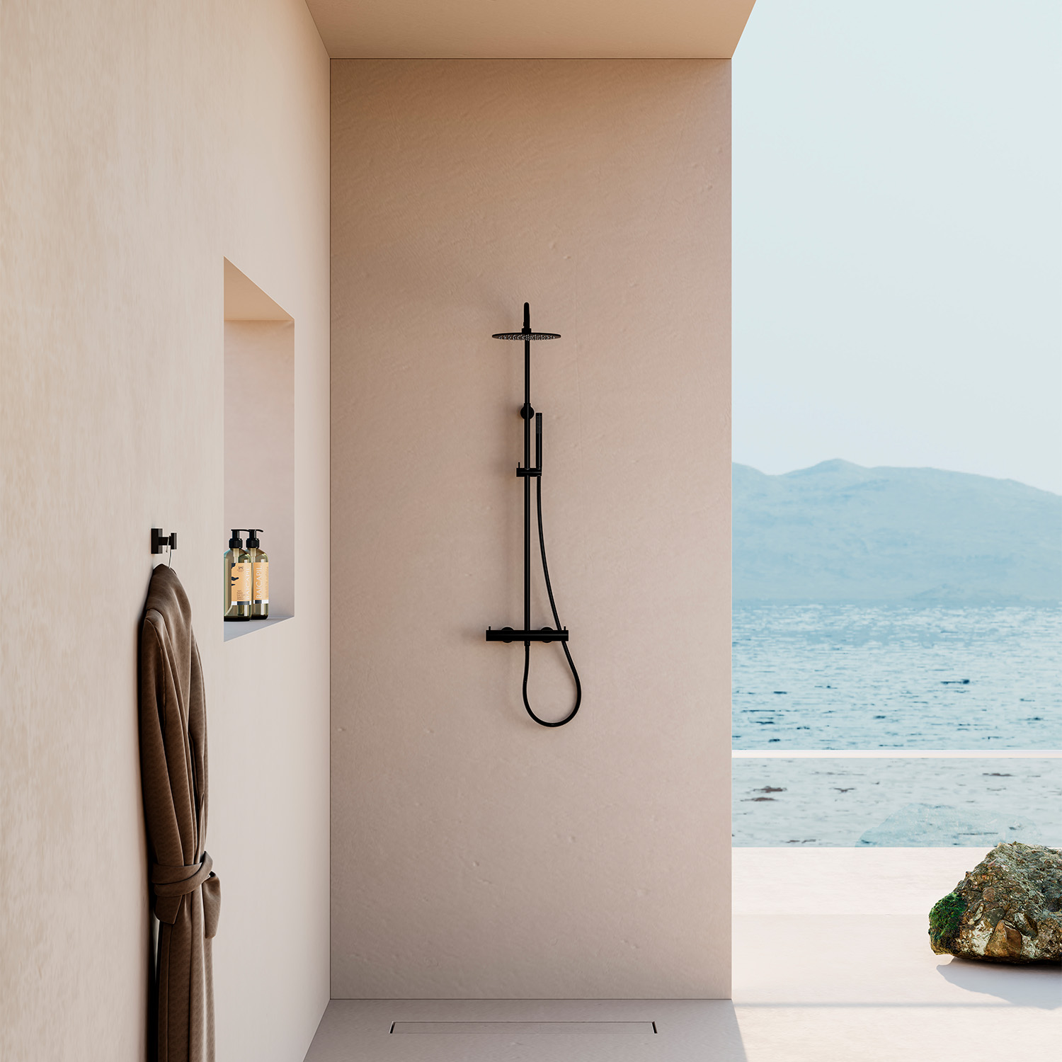 Matte Black 316L Stainless Steel Wall Shower Panel with Thermostatic Mixer