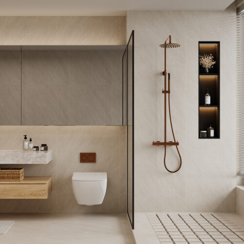 Thermostatic Shower in Rose Gold 316L Stainless Steel Wall-Mounted 25cm Head