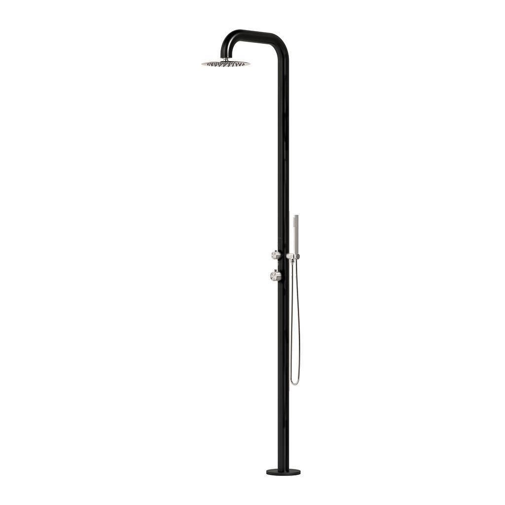 Black Stainless Steel Outdoor Shower with 25cm Rainhead Mixer e Hand Shower - Image 2