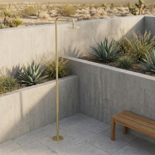 316L Stainless Steel Gold Outdoor Cold Water Shower 25 cm Head 1-2 Rear Inlet