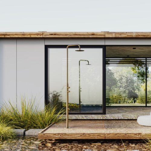 Outdoor Shower in Gold AISI 316L Stainless Steel with 25cm Head and Dual Timer