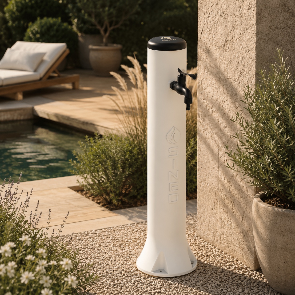 White HD Polyethylene Garden Fountain UV- Salt- and Limescale-Resistant