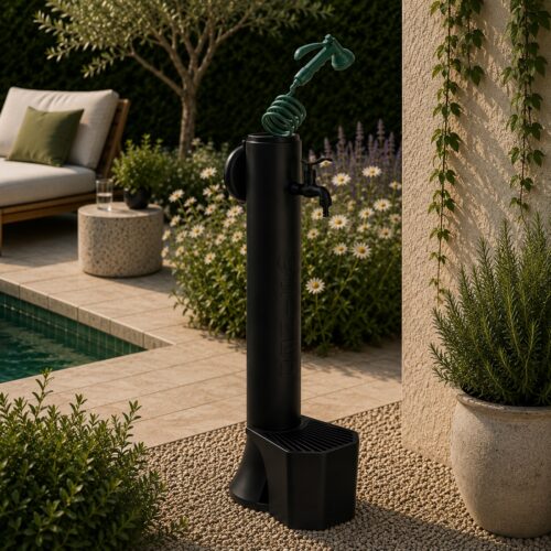 Black HD Polyethylene Fountain with Dual Inlets Base Basket e 75 m Hose