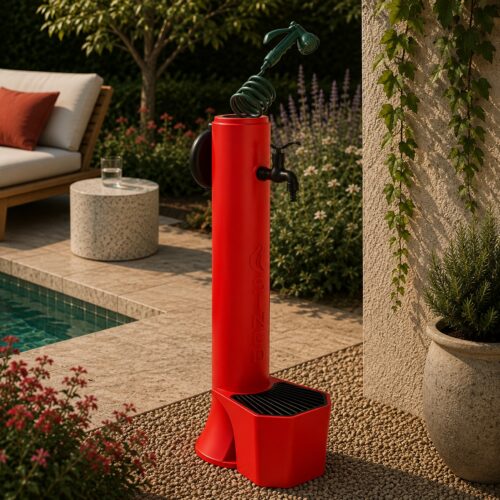 Red HD Polyethylene Garden Fountain Dual Inlets Base Basket e 75 m Hose