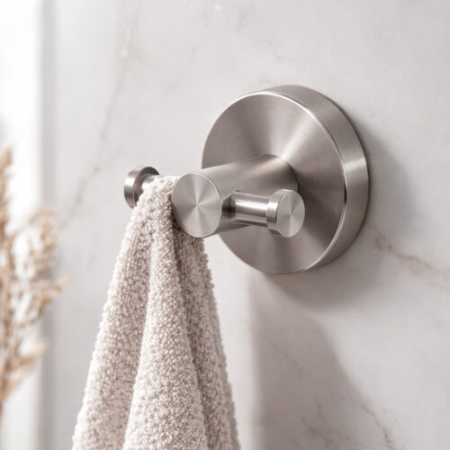 Satin Stainless Steel Double Towel Hook - Modern Design for Indoor-Outdoor Use