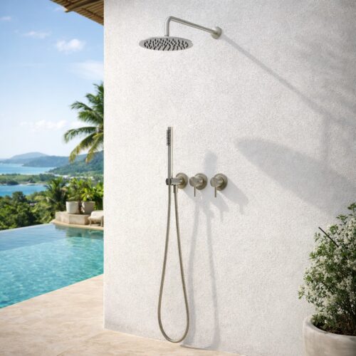 Inox 316L Acciaio Inox Shower Wall Kit 25 cm Head Mixer Diverter Handset