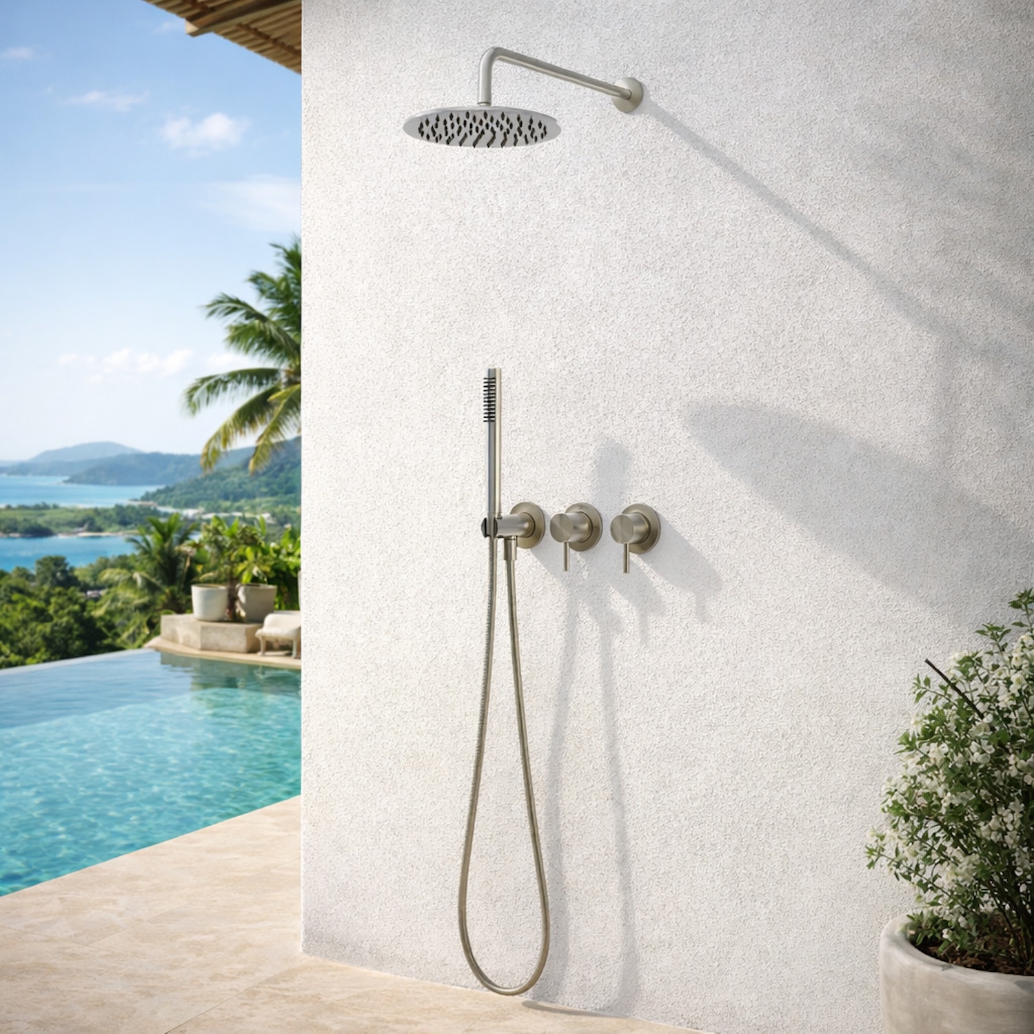 Inox 316L Acciaio Inox Shower Wall Kit 25 cm Head Mixer Diverter Handset