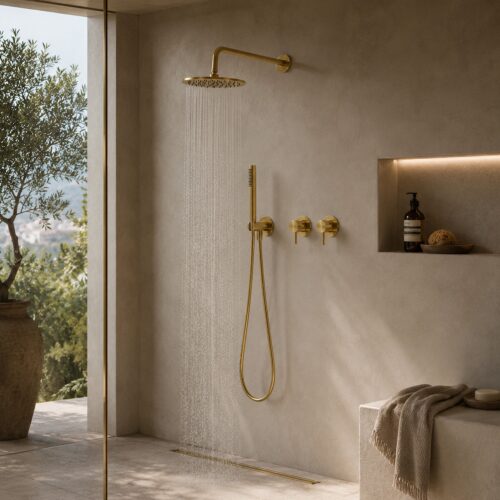 25cm Rose Gold Stainless Steel 316L Wall-Mount Shower Kit with Mixer