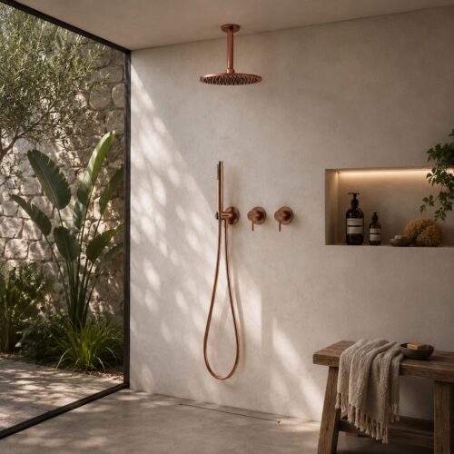 25cm Rose Gold Wall-Mount Shower Built-In Kit Cold Water 316L Stainless Steel