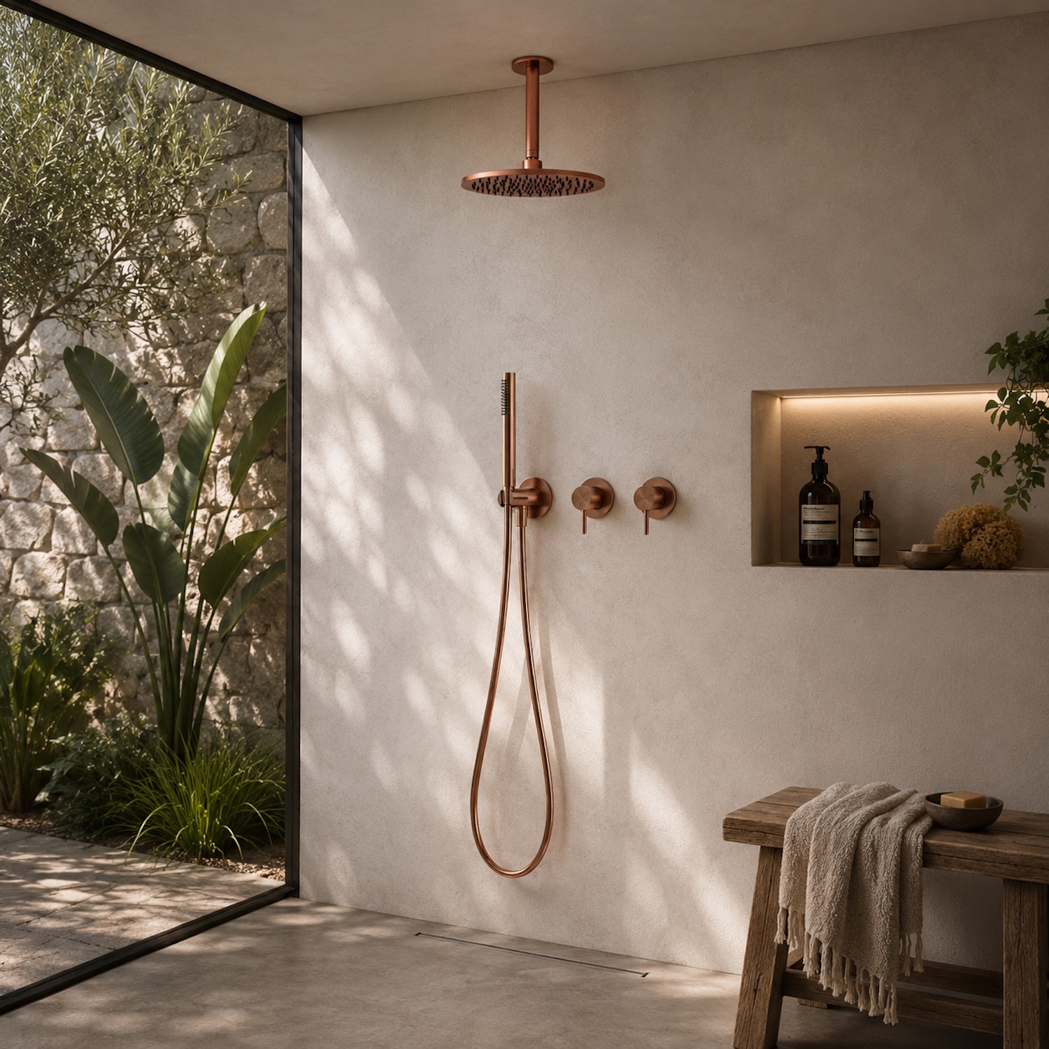 25cm Rose Gold Wall-Mount Shower Built-In Kit Cold Water 316L Stainless Steel