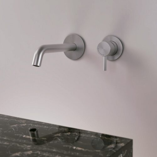 Stainless Steel Wall-Mounted Faucet Kit with Satin Finish for Modern Spaces