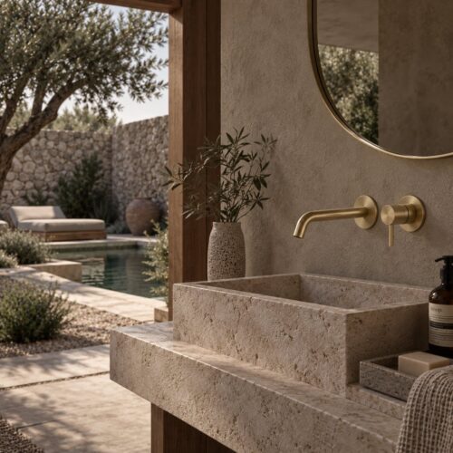 Wall-Mounted Basin Mixer Kit with Spout Gold 316L Stainless Steel