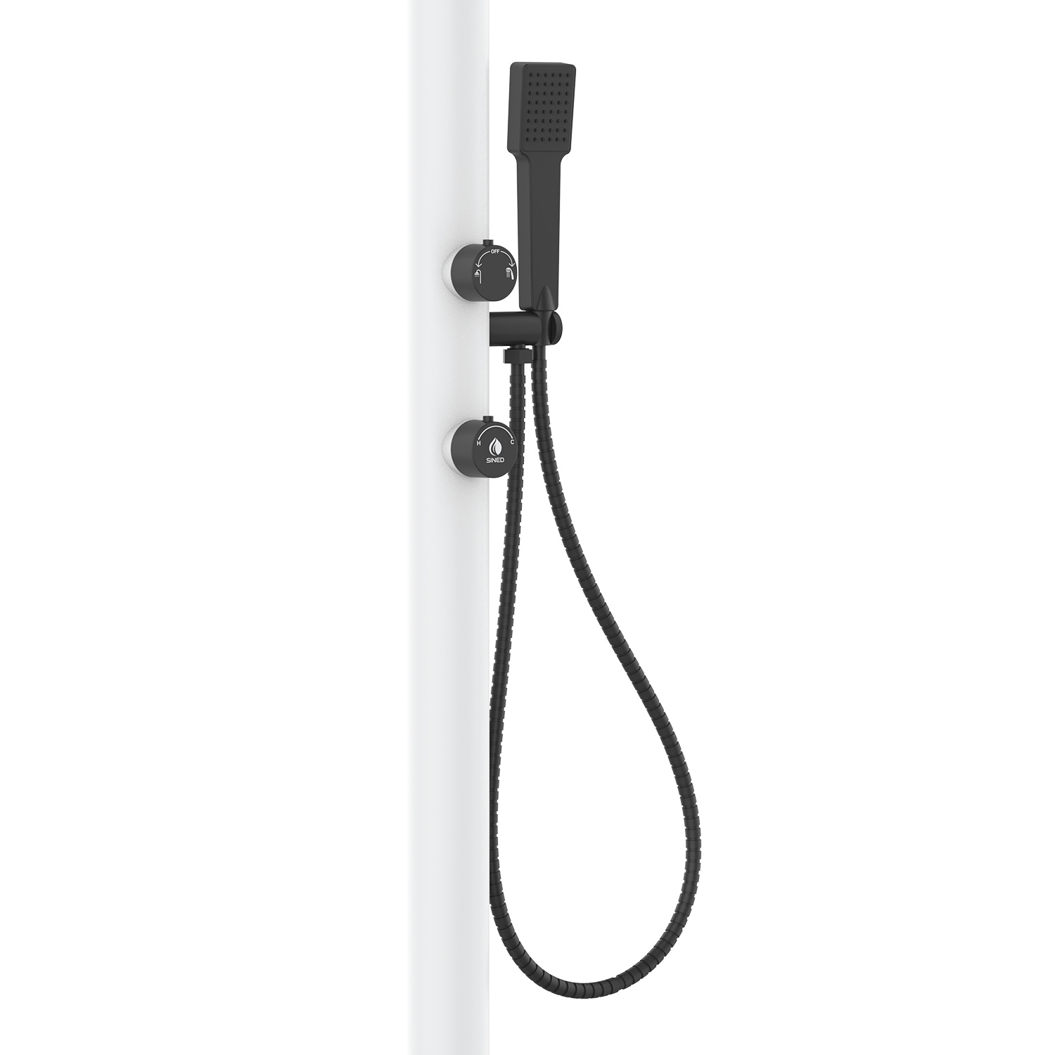 White Aluminum Shower with Handheld Spray Hot-Cold Mixer and Round Head - Image 3