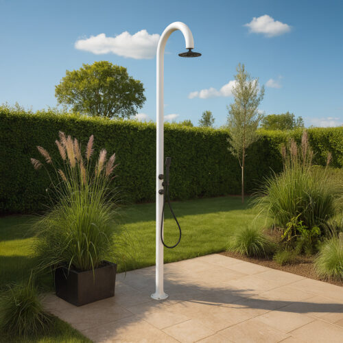 White Aluminum Shower with Handheld Spray Hot-Cold Mixer and Round Head