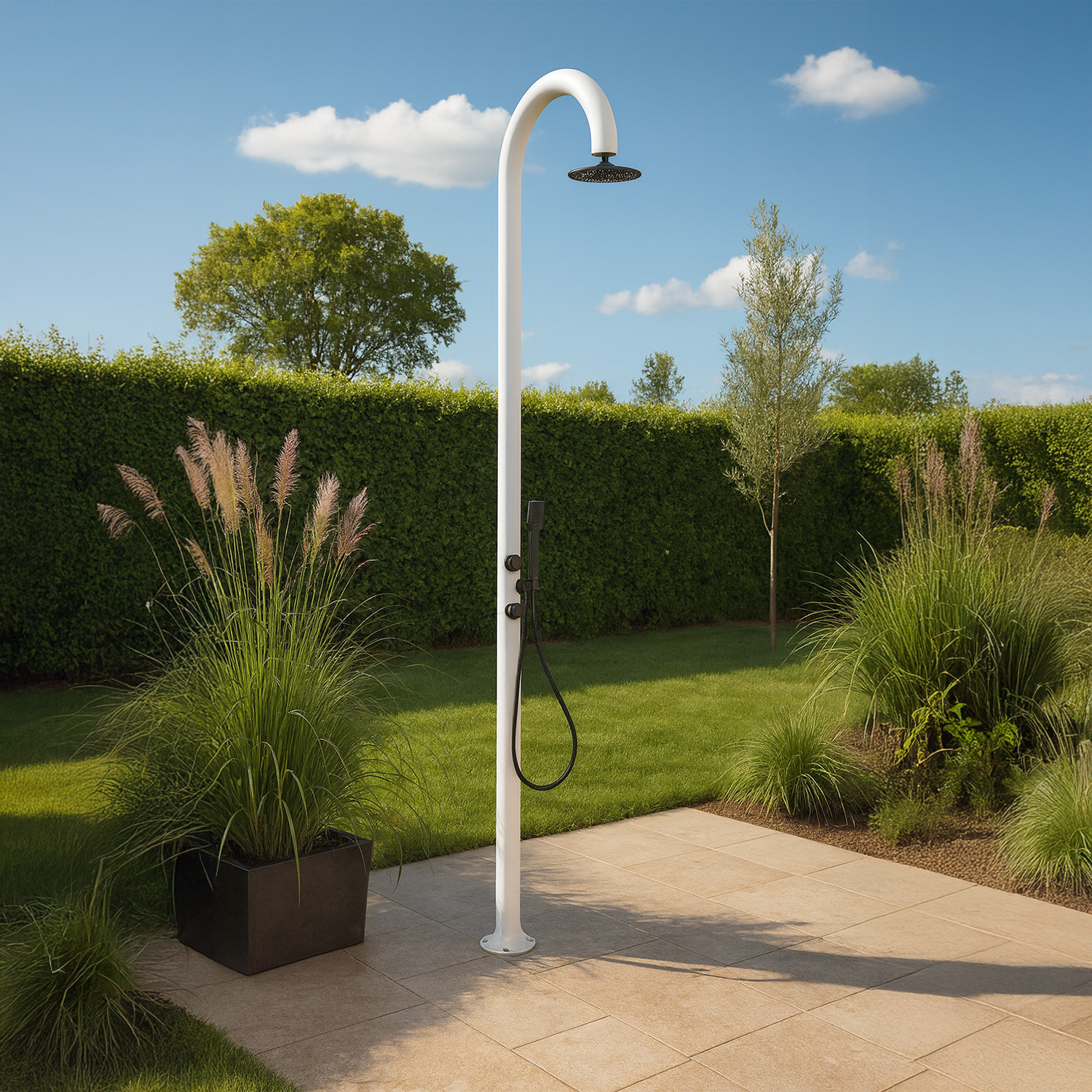 White Aluminum Shower with Handheld Spray Hot-Cold Mixer and Round Head