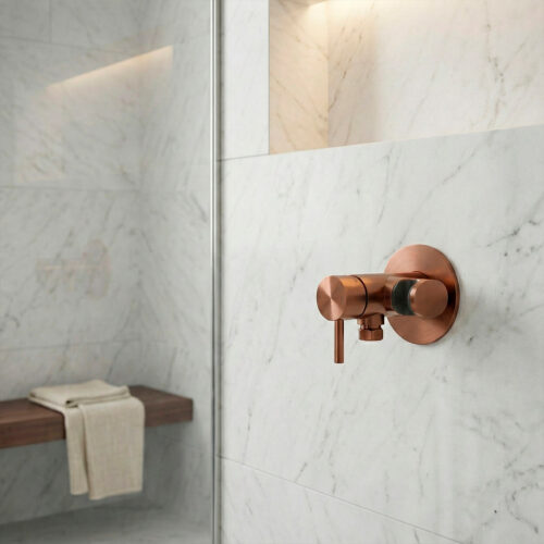 Wall-Mounted Faucet with Hand Shower Support in Rose Gold PVD Stainless Steel