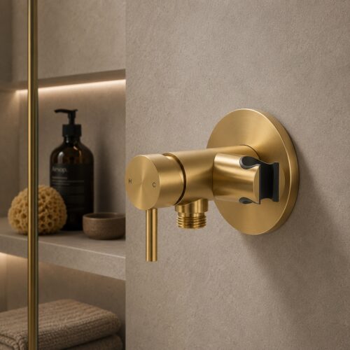 Gold PVD 316L Stainless Steel Wall-Mounted Bathroom Mixer with Handshower Holder