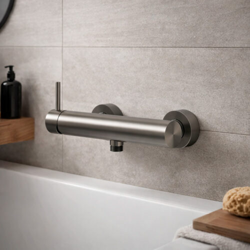 Wall-Mounted Rose Gold Shower Mixer with Barrel Spout Durable High-Quality Material