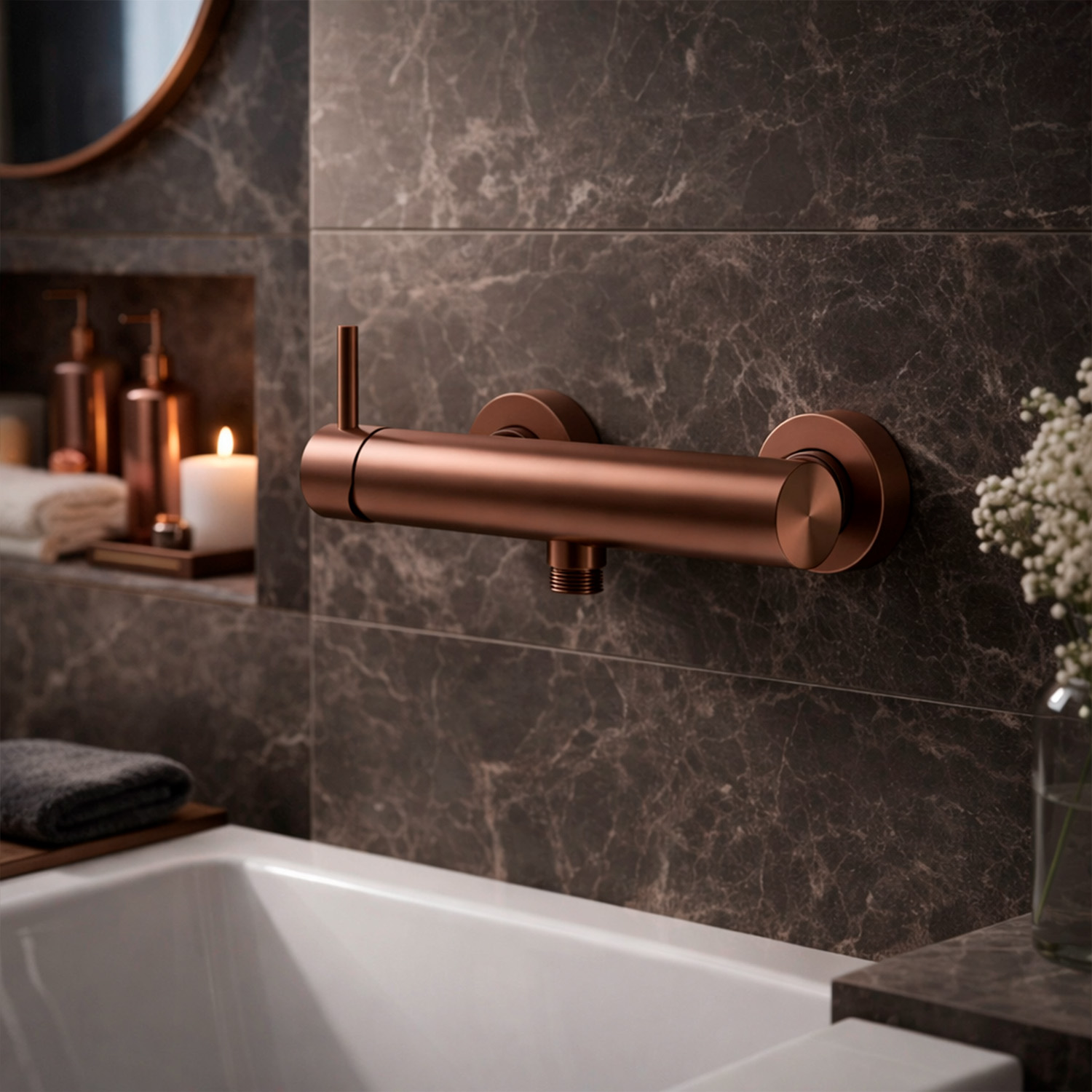 Rose Gold Wall-Mounted Shower Mixer in Corrosion-Resistant 316L Steel