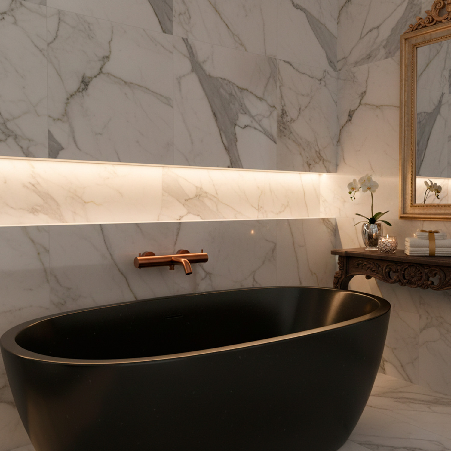 Wall-Mounted Shower and Bathtub Mixer in Rose Gold PVD 316L Stainless Steel
