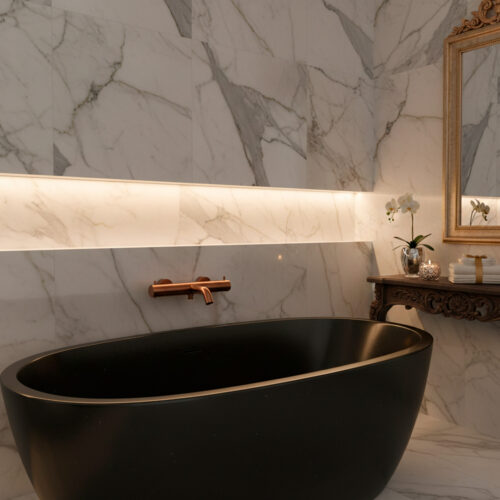 Wall-Mounted Shower and Bathtub Mixer in Rose Gold PVD 316L Stainless Steel