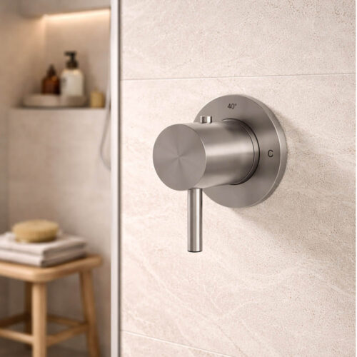 Satin Stainless Steel Thermostatic Shower Mixer with Automatic Temperature Control
