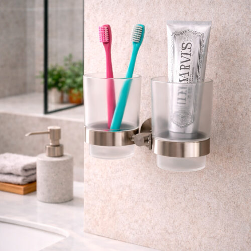 Double Bathroom Glass Holder in Rose Gold PVD Stainless Steel Durable Design