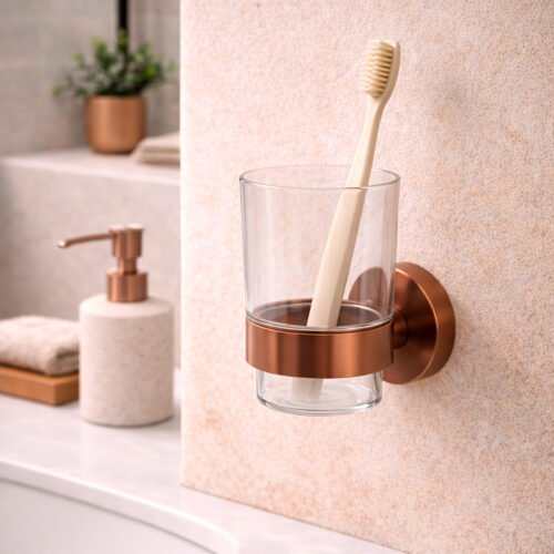 Single Rose Gold Stainless Steel Cup Holder for Elegant Bathroom Organization