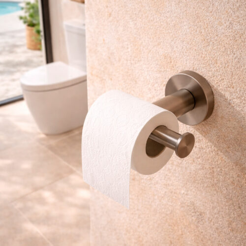 Brushed Stainless Steel Toilet Paper Holder Durable and Easy to Mount in Satin Inox