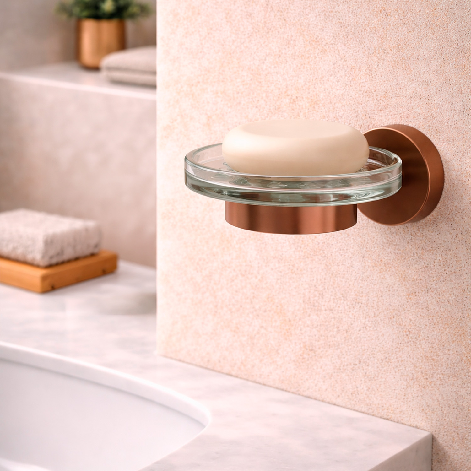 Modern Wall Soap Holder in Rose Gold 316L Stainless Steel for Wet Areas